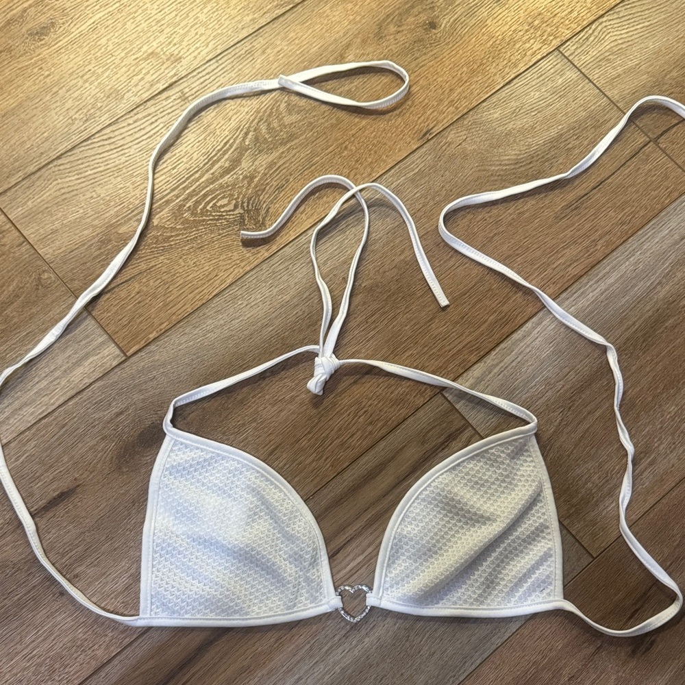 White Triangle Bikini Top with Heart Detail